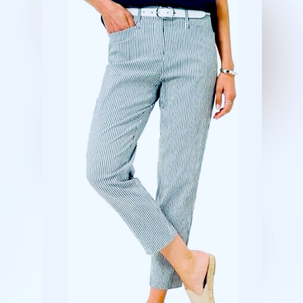 Anne Klein Black and White Striped Pants, with a small slit on the sides.